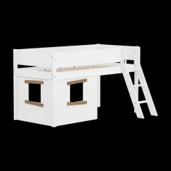 Halbhohes Bett mit Hausfronten, Schrägleiter und Absturzsicherung mit Rillen