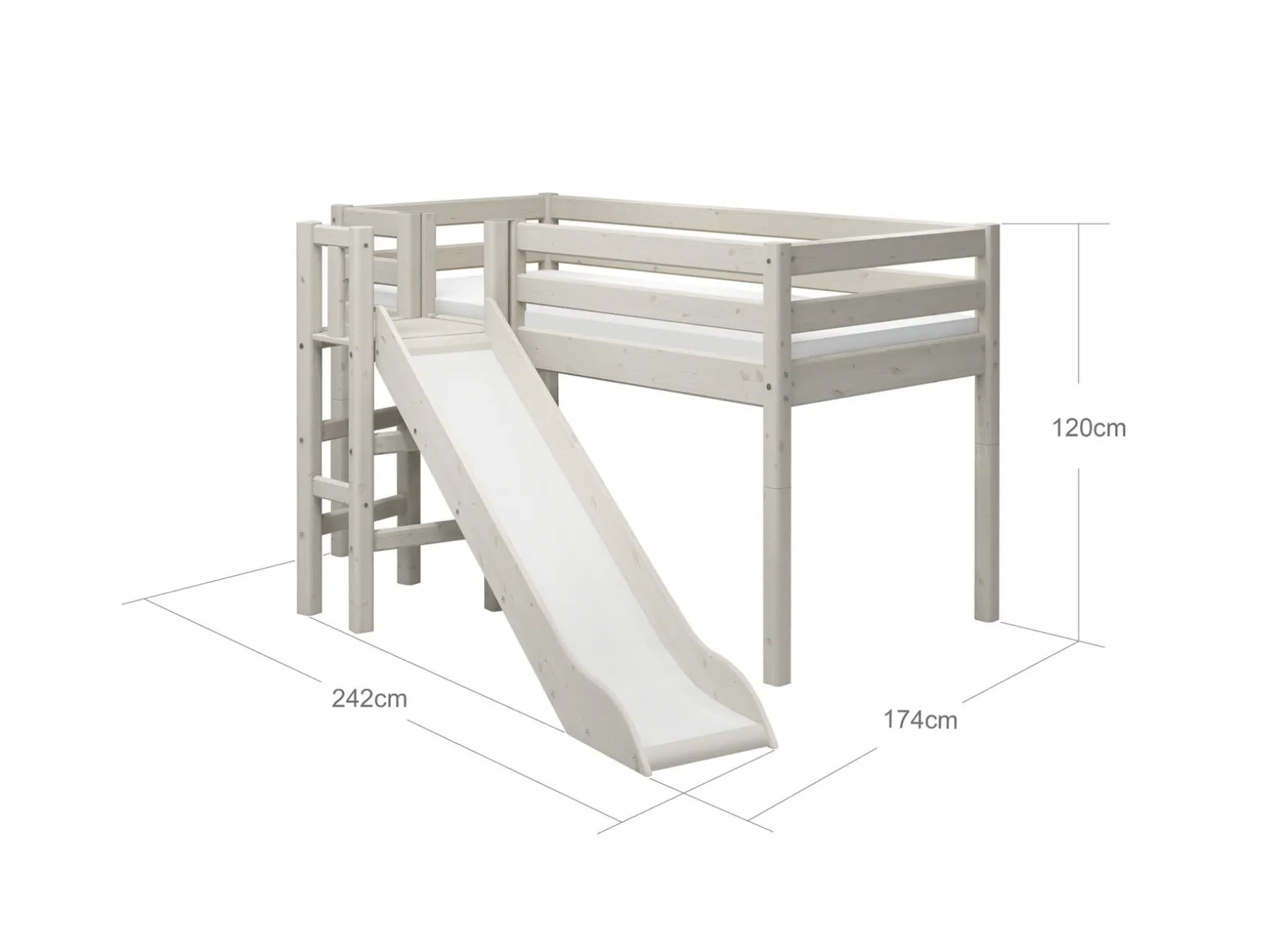 Halbhohes Bett mit Plattform und Rutsche