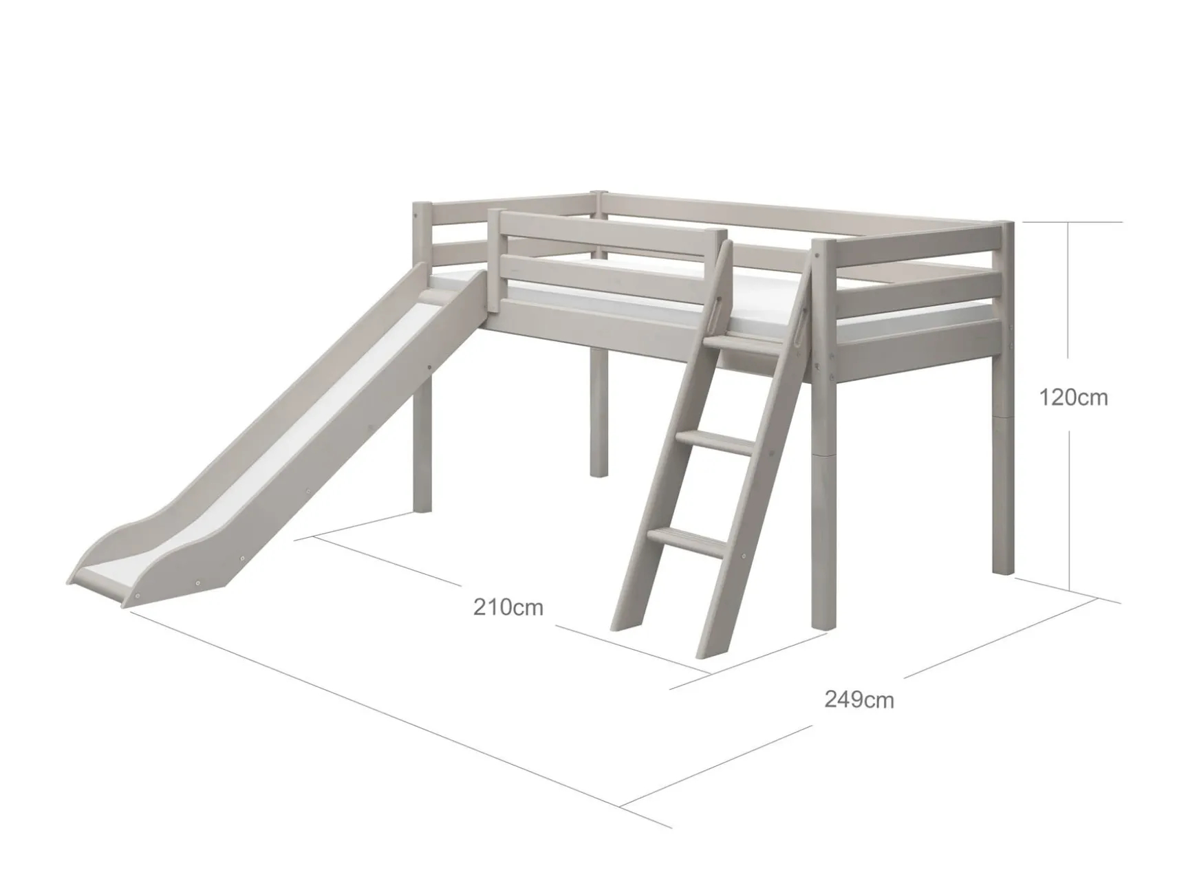 Halbhohes Bett mit Rutsche und Schrägleiter