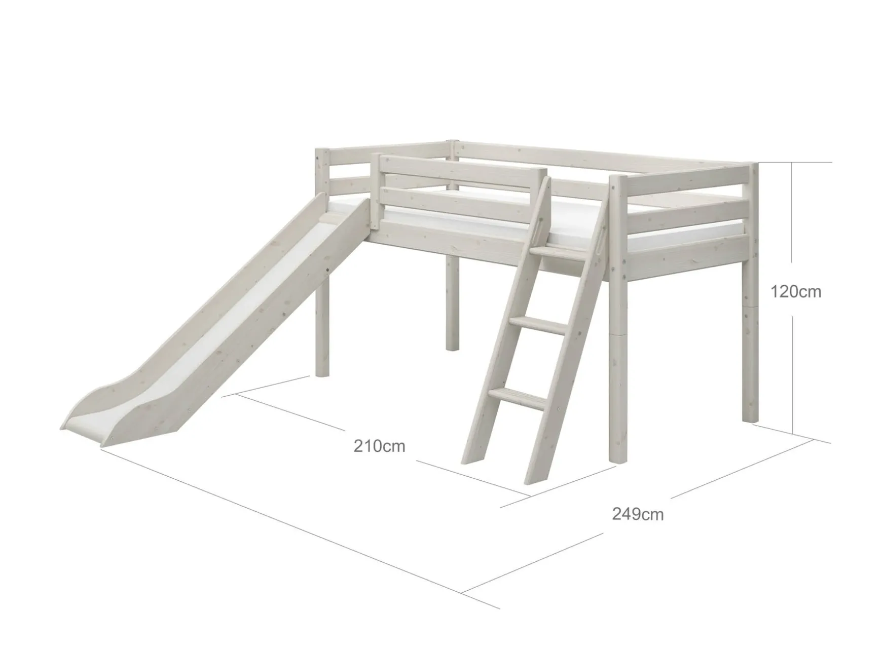Halbhohes Bett mit Rutsche und Schrägleiter