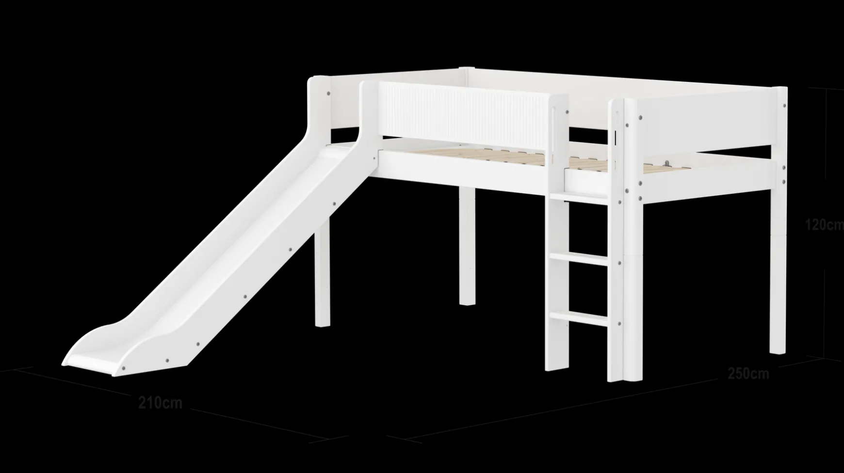 Halbhohes Bett mit Schrägleiter und Rutsche