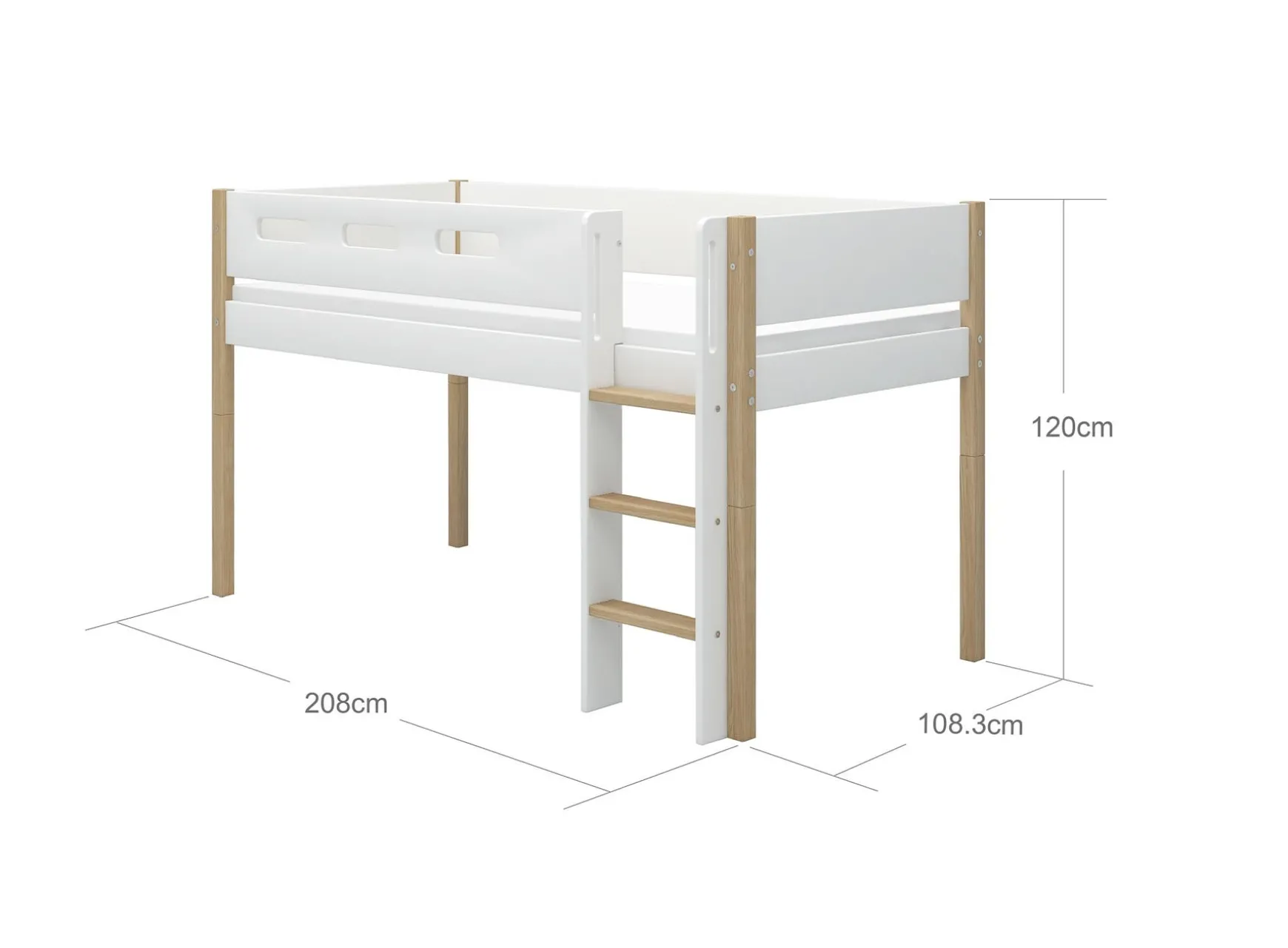 Halbhohes Bett mit senkrechter Leiter