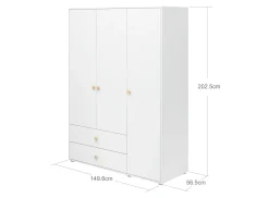 Kleiderschrank, 3 Türen + 2 Schubladen