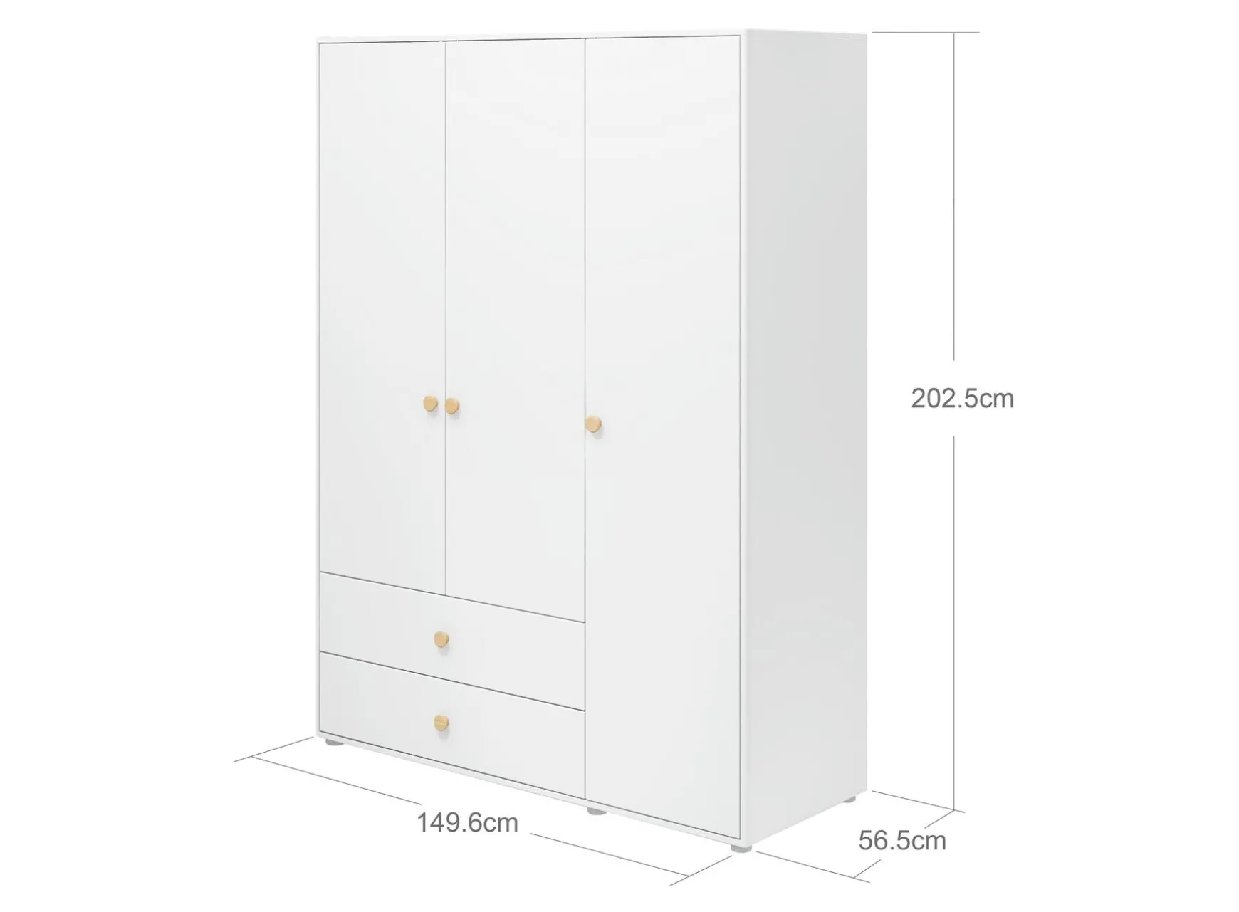 Kleiderschrank, 3 Türen + 2 Schubladen