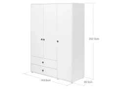 Kleiderschrank, 3 Türen + 2 Schubladen