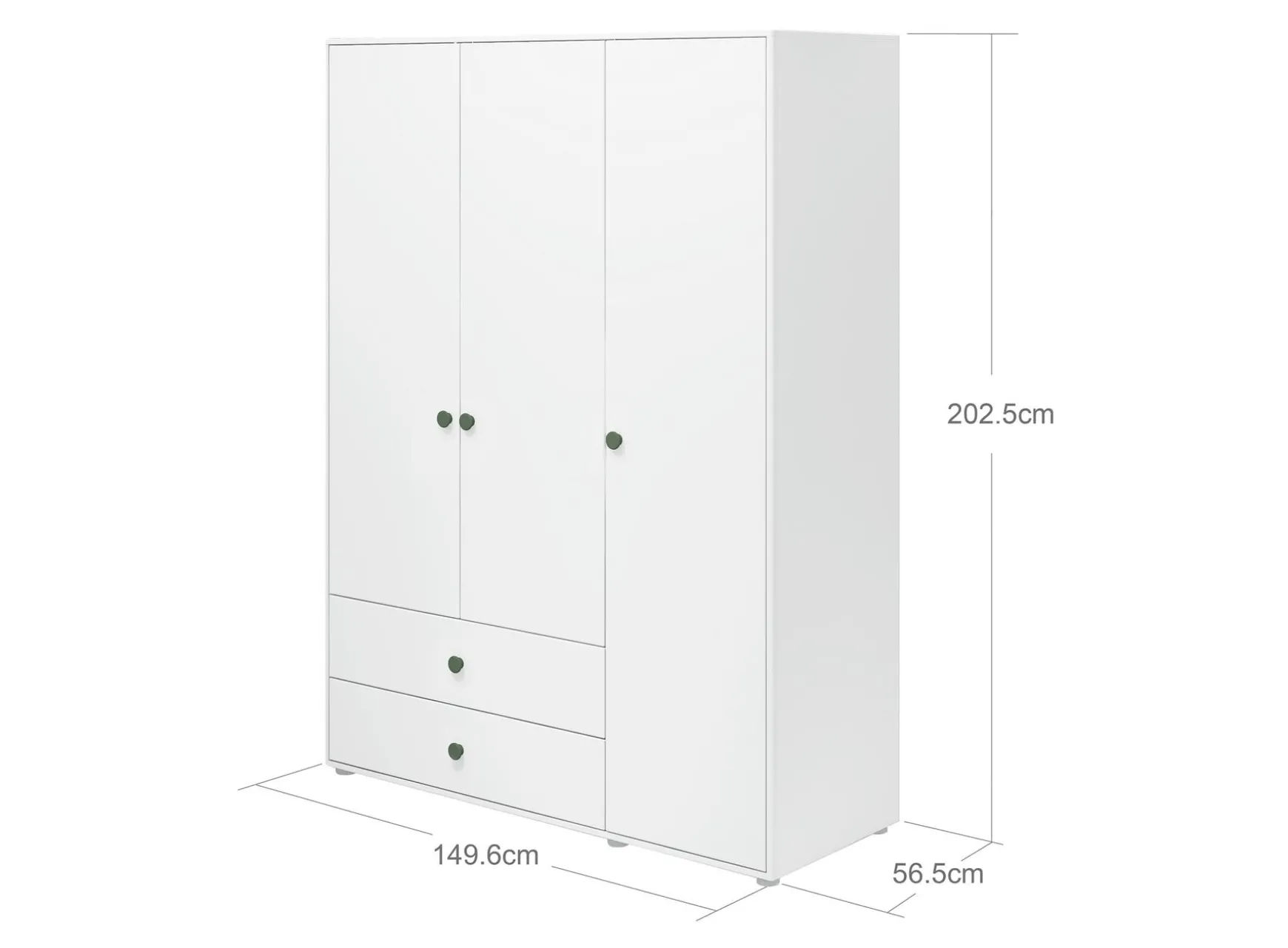 Kleiderschrank, 3 Türen + 2 Schubladen