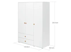 Kleiderschrank, 3 Türen + 2 Schubladen