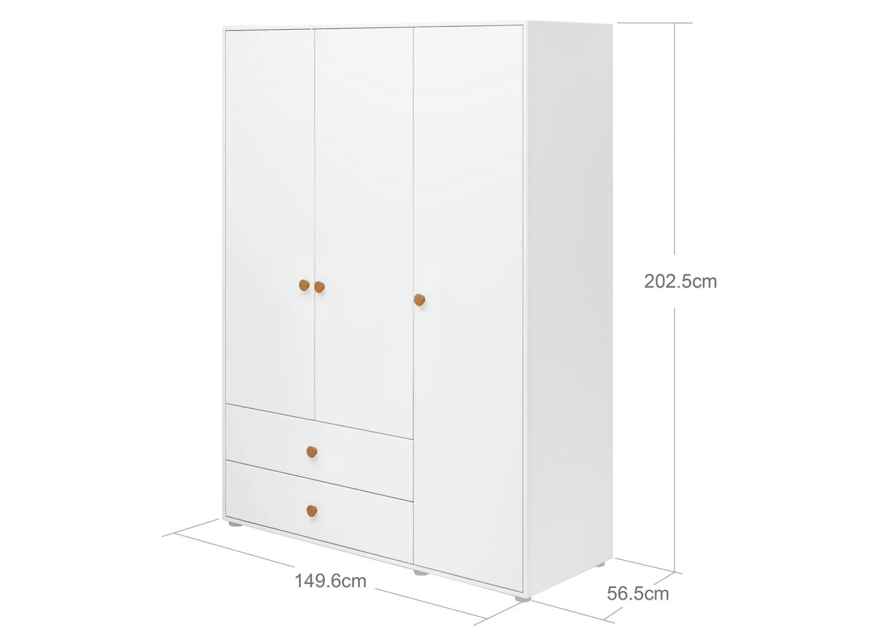 Kleiderschrank, 3 Türen + 2 Schubladen