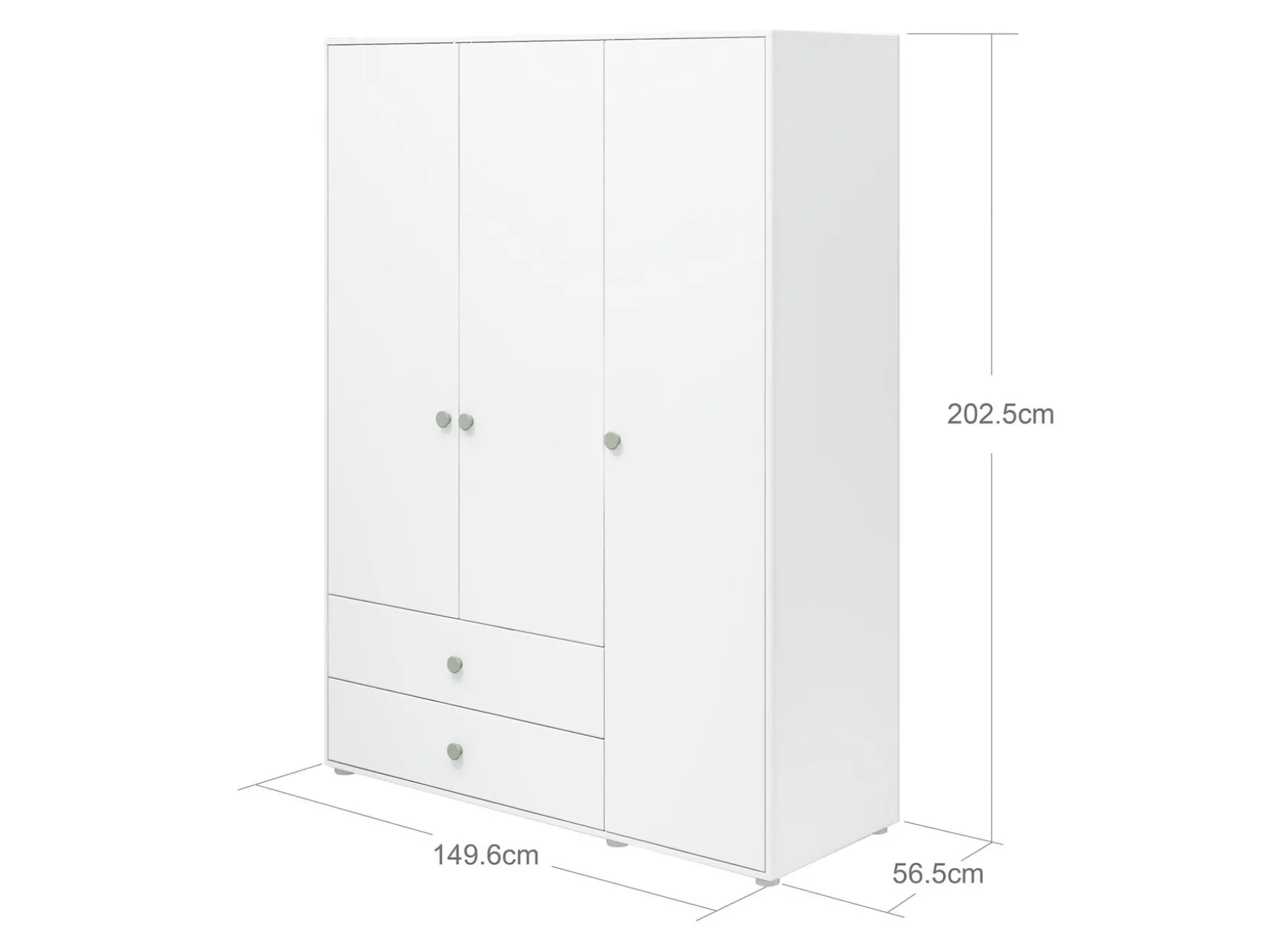 Kleiderschrank, 3 Türen + 2 Schubladen