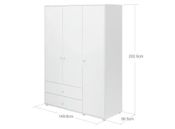 Kleiderschrank, 3 Türen + 2 Schubladen