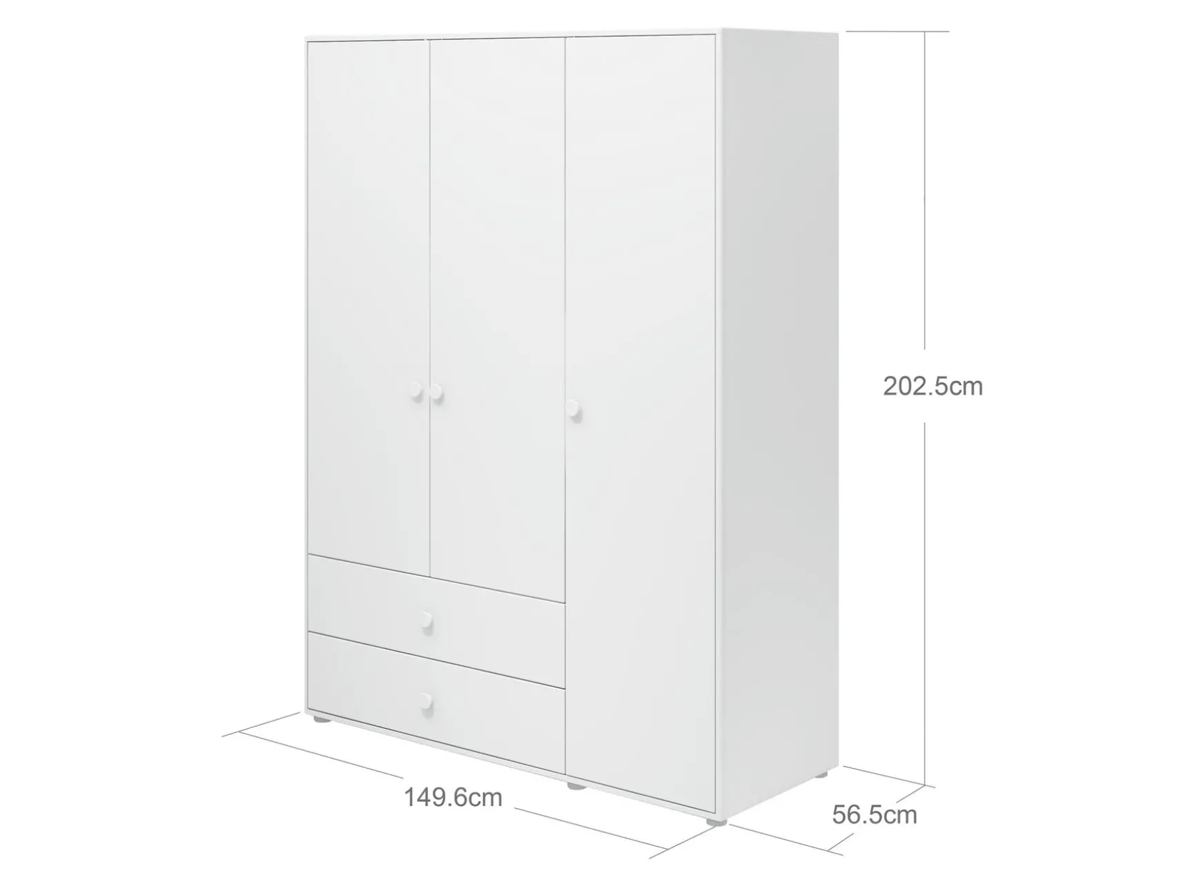 Kleiderschrank, 3 Türen + 2 Schubladen