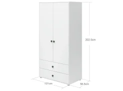 Kleiderschrank, 2 Türen + 2 Schubladen