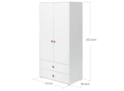 Kleiderschrank, 2 Türen + 2 Schubladen