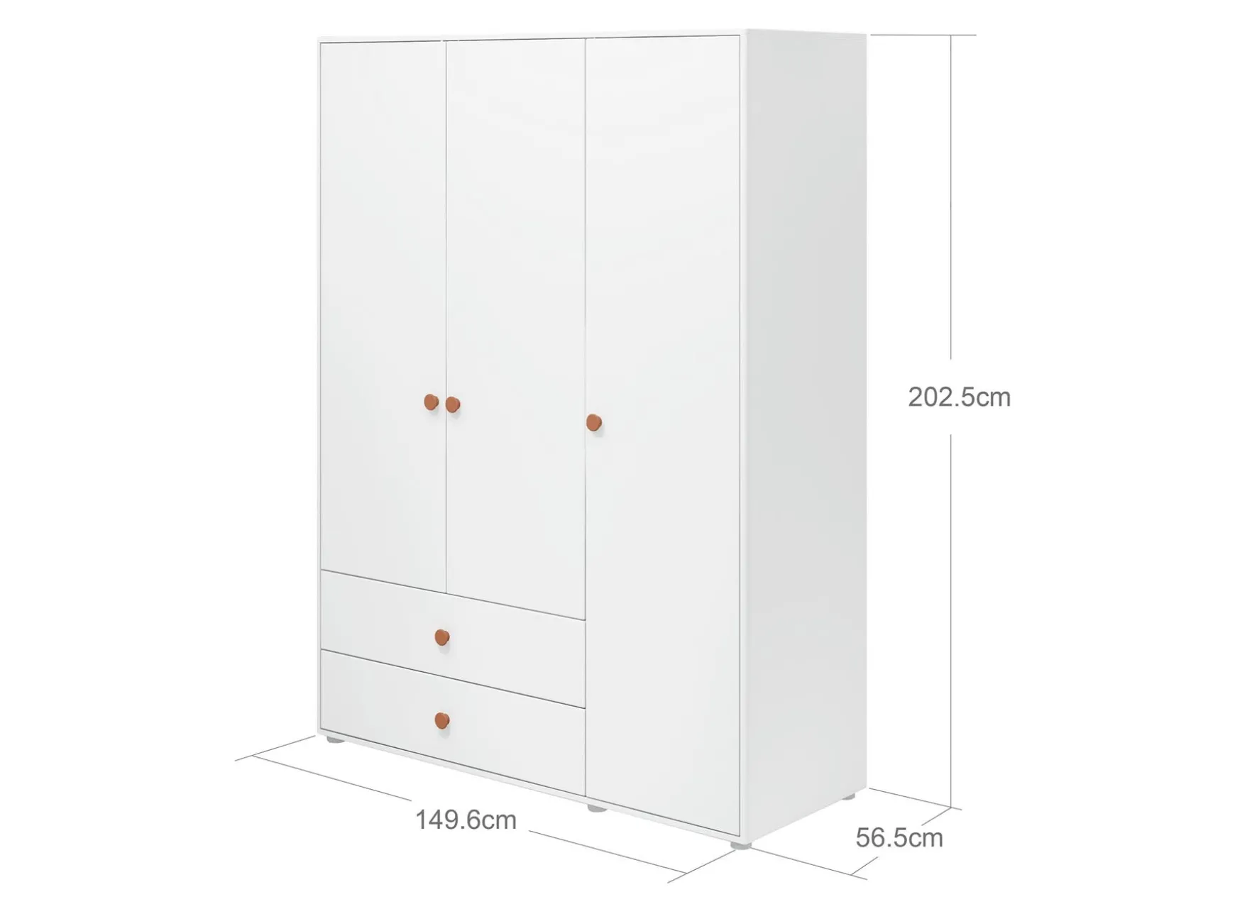 Kleiderschrank, 3 Türen + 2 Schubladen