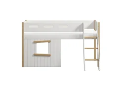 Mittelhohes Bett, mit Schrägleiter & Baumhaus-Bettenfronten, Holz