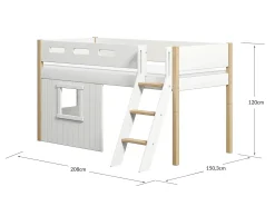Mittelhohes Bett, mit Schrägleiter & Baumhaus-Bettenfronten, weiß